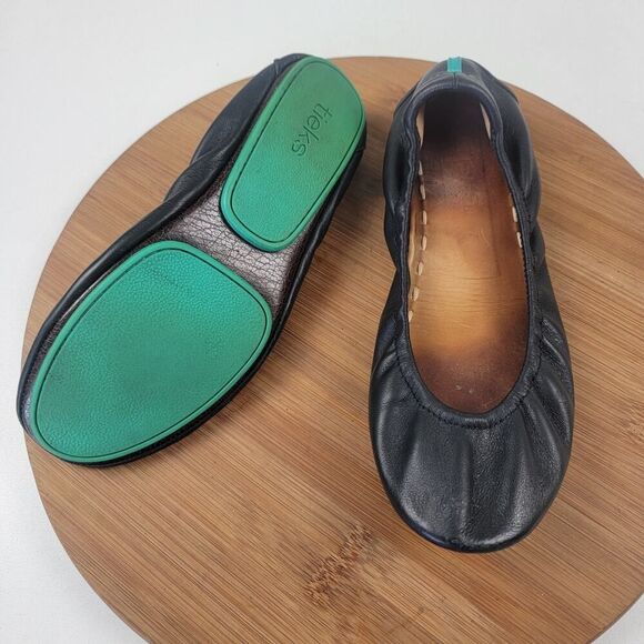 Tieks By Gavrieli Women's Ballet Flats Size 7 Leather Slip On Black And Green - Picture 1 of 14